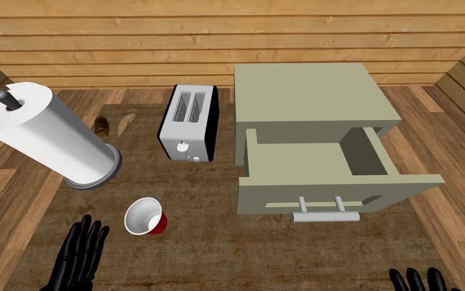 RoboCasa-GR1 rollout image for Cup to drawer + close - source: GALA project page